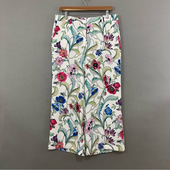 Ann Taylor White Floral Wide Leg Crop Pants - Picture 1 of 15